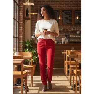 Ralph Lauren Thompson Red Corduroy Slim Pants Women 8 Embroidered Polo Match